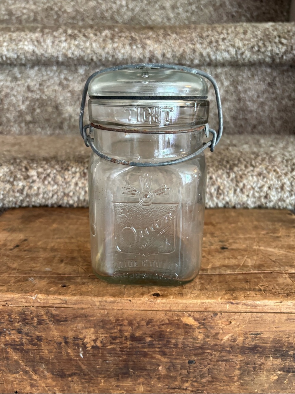 Vintage Clear Glass Jar with Wire Bail Lid - Clear